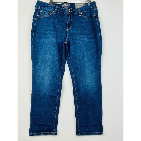NWT Torrid Size 16 Boyfriend Straight Jeans Stretch Mid Rise Med-Dark Wash Short - Picture 2 of 15